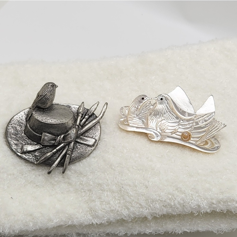 Vintage Bird Hat Brooch‎ & Mother of Pearl Bird Pin Lot Bird Lover Collectible